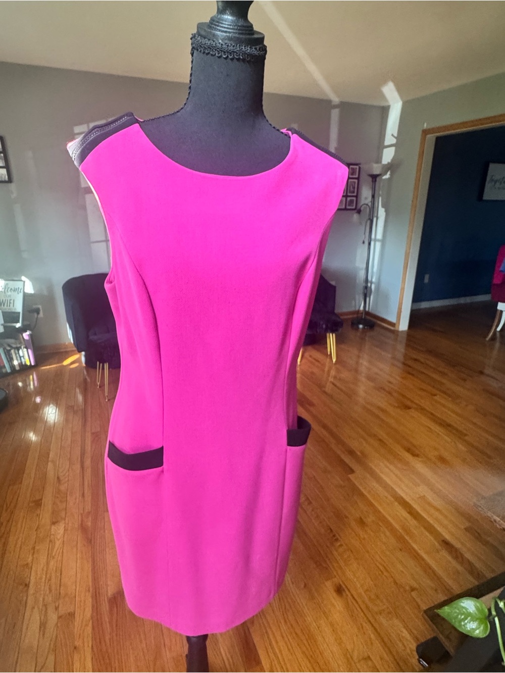 The Limited Hot Pink Shift Dress with Black Pocket Trim